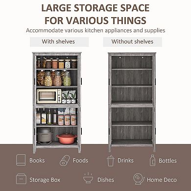 Vertical Pantry Storage Cabinet with Doors and Shelves for Kitchen or Dining Room