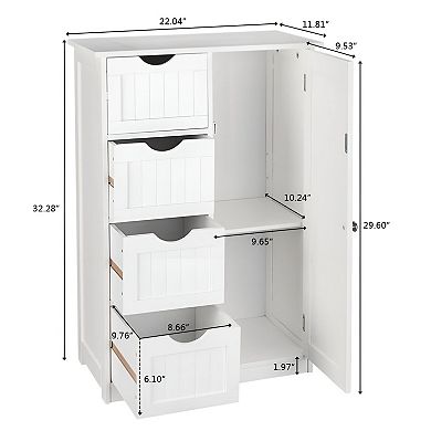 Bathroom Storage Cabinet with Shelving, Space Saving Floor Organizer - White
