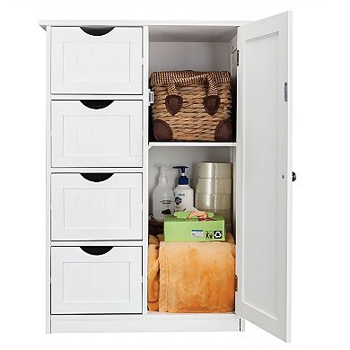 Bathroom Storage Cabinet with Shelving, Space Saving Floor Organizer - White