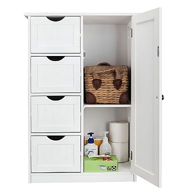 Bathroom Storage Cabinet with Shelving, Space Saving Floor Organizer - White