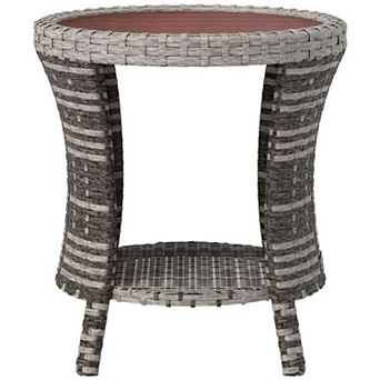 Outdoor Side Table with Storage Shelf, PE Wicker Patio End Table for Deck Balcony