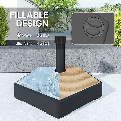 HDPE Patio Umbrella Base Fillable with Sand or Water for Garden Deck Poolside - Black