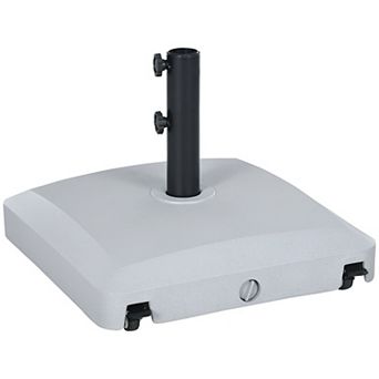 Adjustable Outdoor Umbrella Stand with Wheels, Side Fill, and Stable Support - Grey