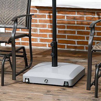Adjustable Outdoor Umbrella Stand with Wheels, Side Fill, and Stable Support - Grey