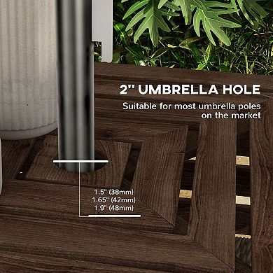 2-in-1 Outdoor Storage Box and Coffee Table with Umbrella Hole - Brown