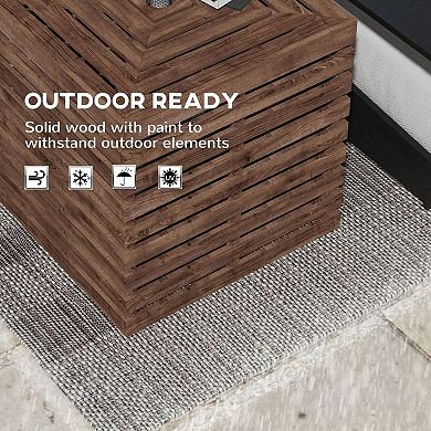 2-in-1 Outdoor Storage Box and Coffee Table with Umbrella Hole - Brown