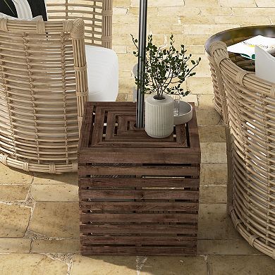 2-in-1 Outdoor Storage Box and Coffee Table with Umbrella Hole - Brown