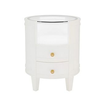 Glass Bedside Table with LED Lighting, 2 Drawers, Nightstand for Bedroom - White