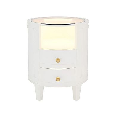 Glass Bedside Table with LED Lighting, 2 Drawers, Nightstand for Bedroom - White