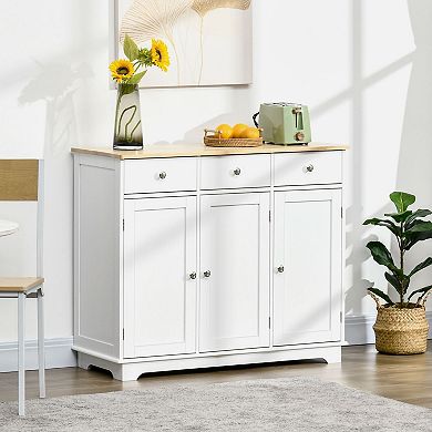 Buffet Cabinet with 3 Drawers & 3 Doors, Adjustable Shelves, Rubberwood Top