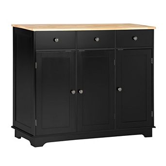 Buffet Cabinet with 3 Drawers & 3 Doors, Adjustable Shelves, Rubberwood Top