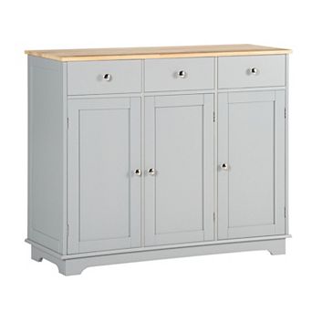 Buffet Cabinet with 3 Drawers & 3 Doors, Adjustable Shelves, Rubberwood Top
