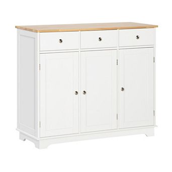 Buffet Cabinet with 3 Drawers & 3 Doors, Adjustable Shelves, Rubberwood Top