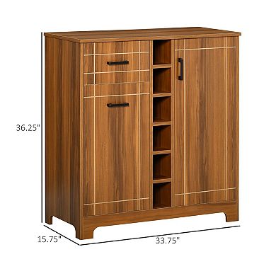 Freestanding Wine Storage Cabinet with Drawer, Doors & Hanging Glass Rack