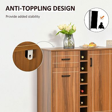 Freestanding Wine Storage Cabinet with Drawer, Doors & Hanging Glass Rack