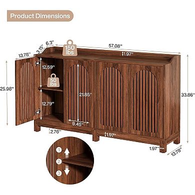 Farmhouse Buffet Cabinet, Wood Storage Sideboard with Shelves for Kitchen or Entryway