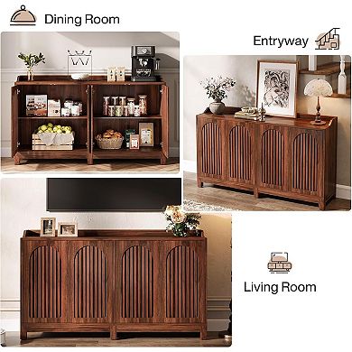 Farmhouse Buffet Cabinet, Wood Storage Sideboard with Shelves for Kitchen or Entryway