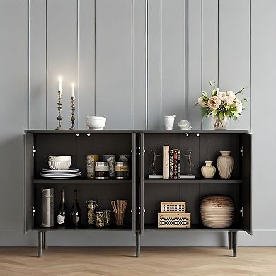 Contemporary Storage Cabinet with Patterned Doors & Interior Shelves