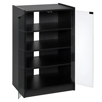 Media Storage Cabinet with Glass Door & Adjustable Shelves, DVD CD Tower