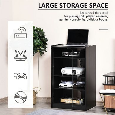 Media Storage Cabinet with Glass Door & Adjustable Shelves, DVD CD Tower