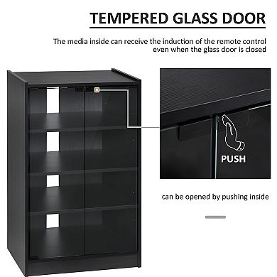 Media Storage Cabinet with Glass Door & Adjustable Shelves, DVD CD Tower