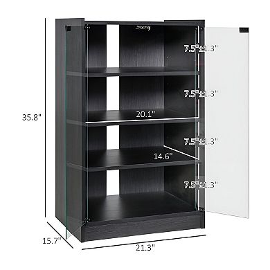 Media Storage Cabinet with Glass Door & Adjustable Shelves, DVD CD Tower