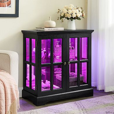 Glass Display Cabinet with LED Lights, Adjustable Shelves & Magnetic Doors