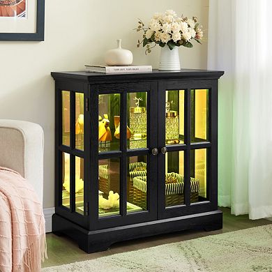 Glass Display Cabinet with LED Lights, Adjustable Shelves & Magnetic Doors