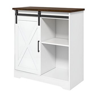 Farmhouse Storage Cabinet with Sliding Barn Door & Adjustable Shelves