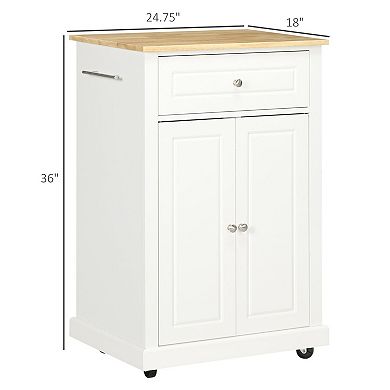 Compact Rolling Kitchen Island with Wooden Top, Double Door Cabinet & Locking Wheels