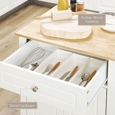 Compact Rolling Kitchen Island with Wooden Top, Double Door Cabinet & Locking Wheels