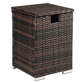 Wicker Storage Side Table with Removable Top for Patio Seating, Balcony, or Indoor Use