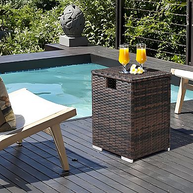 Wicker Storage Side Table with Removable Top for Patio Seating, Balcony, or Indoor Use