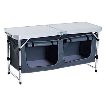 Adjustable Height Camping Table with Zippered Storage Cabinets for Outdoor Cooking or Picnics
