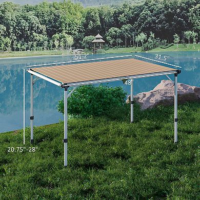 Folding Outdoor Table with Aluminum Frame, Adjustable Height, and Wide Surface for Picnics