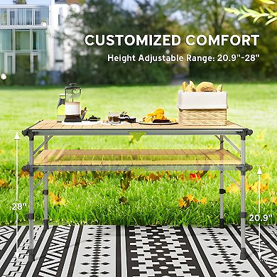 Folding Outdoor Table with Aluminum Frame, Adjustable Height, and Wide Surface for Picnics