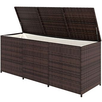 Outdoor Rattan Patio Storage Chest with Lift Lid for Cushions, Tools, and Pool Gear