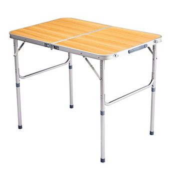 Collapsible Aluminum Folding Table with Wood Grain Top for Camping, Tailgates, Backyard Gatherings