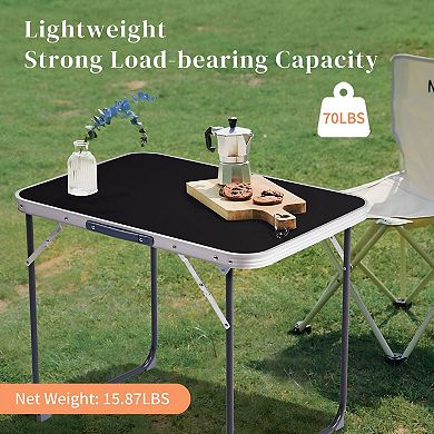 Compact Portable Folding Table with Aluminum Frame and Camping or Backyard Use