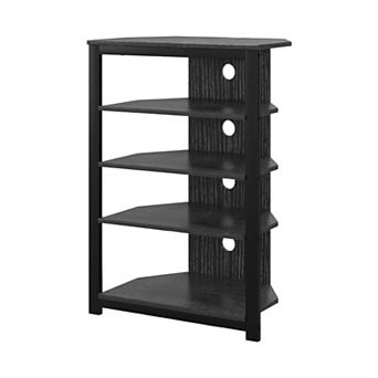 Corner TV Stand with 4 Storage Shelves and Steel Frame, Compact Media Console for Living Room