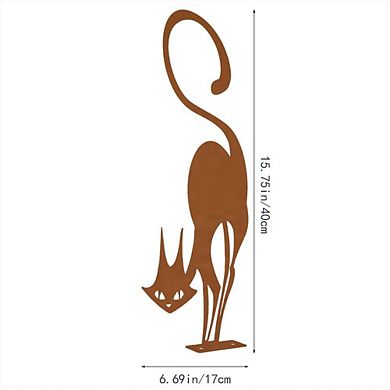 Wrought Iron Cat Fence Decor Rustic Halloween Outdoor Garden Accent