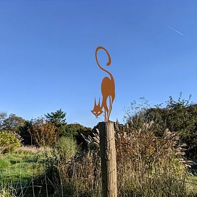 Wrought Iron Cat Fence Decor Rustic Halloween Outdoor Garden Accent