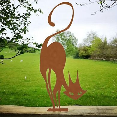Wrought Iron Cat Fence Decor Rustic Halloween Outdoor Garden Accent