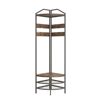 Corner Hall Tree Coat Rack with Shoe Storage Shelves and Steel Frame for Entryway Organization