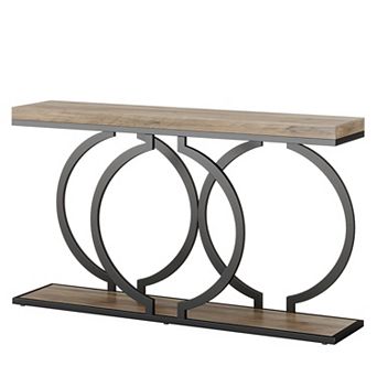 Rectangular Console Table with Marble Look Top and Metal Base for Entryway Display