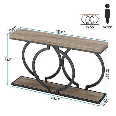 Rectangular Console Table with Marble Look Top and Metal Base for Entryway Display