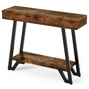 Industrial Console Table with Top and Metal Base, 2 tier Entryway or Hallway Table