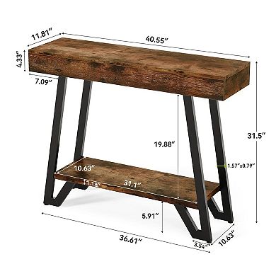 Industrial Console Table with Top and Metal Base, 2 Tier Entryway or Hallway Table