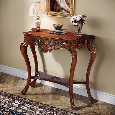 Semicircular Console Table with Shelf, Entryway or Hallway Table, Molded Carved Legs