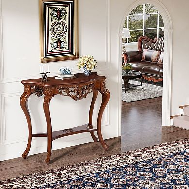 Semicircular Console Table with Shelf, Entryway or Hallway Table, Molded Carved Legs